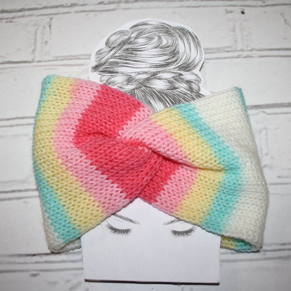 🍭🌈 Candy Stripes Knit Headband · Handmade · One Size * - Picture 4 of 4